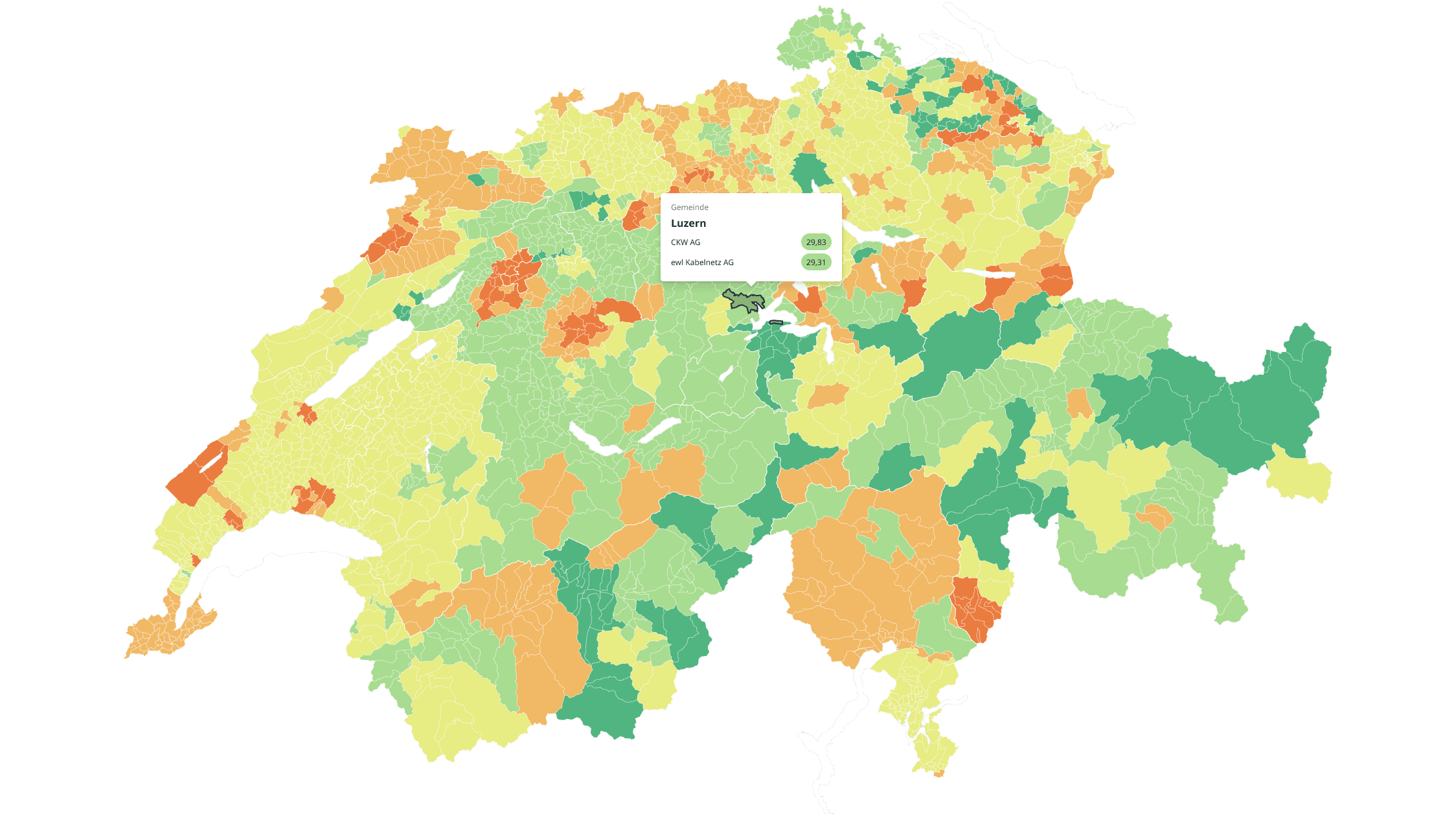 Choropleth map of Swiss electricity prices