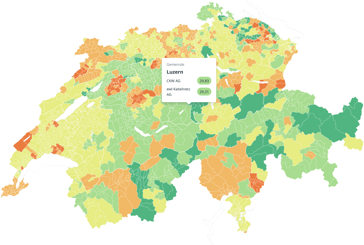 Choropleth map of Swiss electricity prices